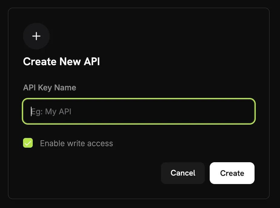 Dodo Payments Create New API dialog with an API key name field and Enable write access checked