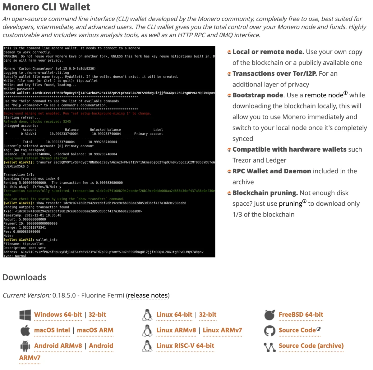 getmonero.org page for the Monero command-line tools with the macOS download