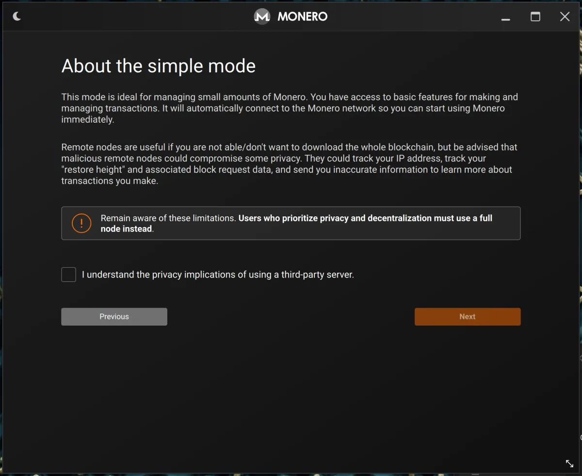About the simple mode screen with the privacy agreement checkbox