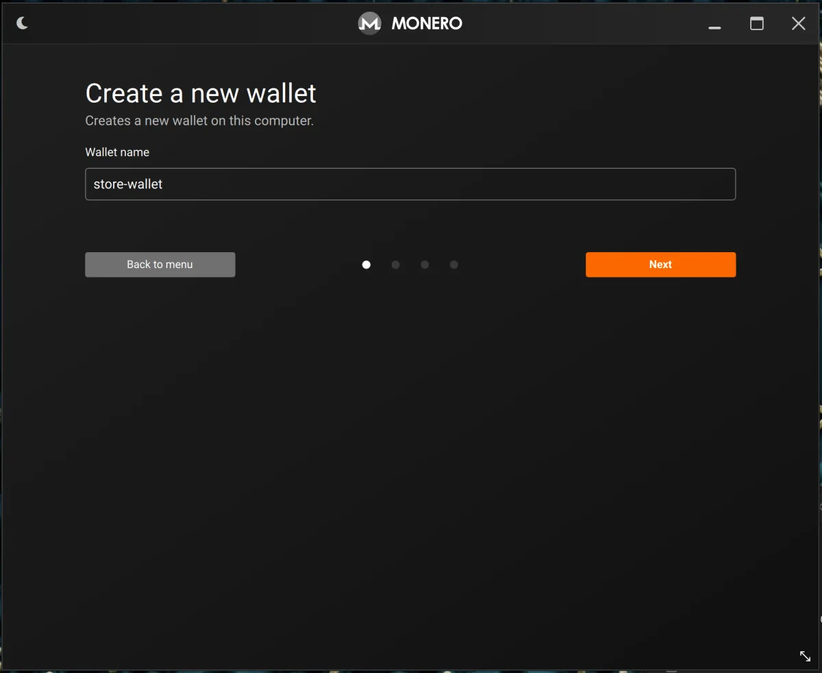 Create a new wallet screen with the wallet name field
