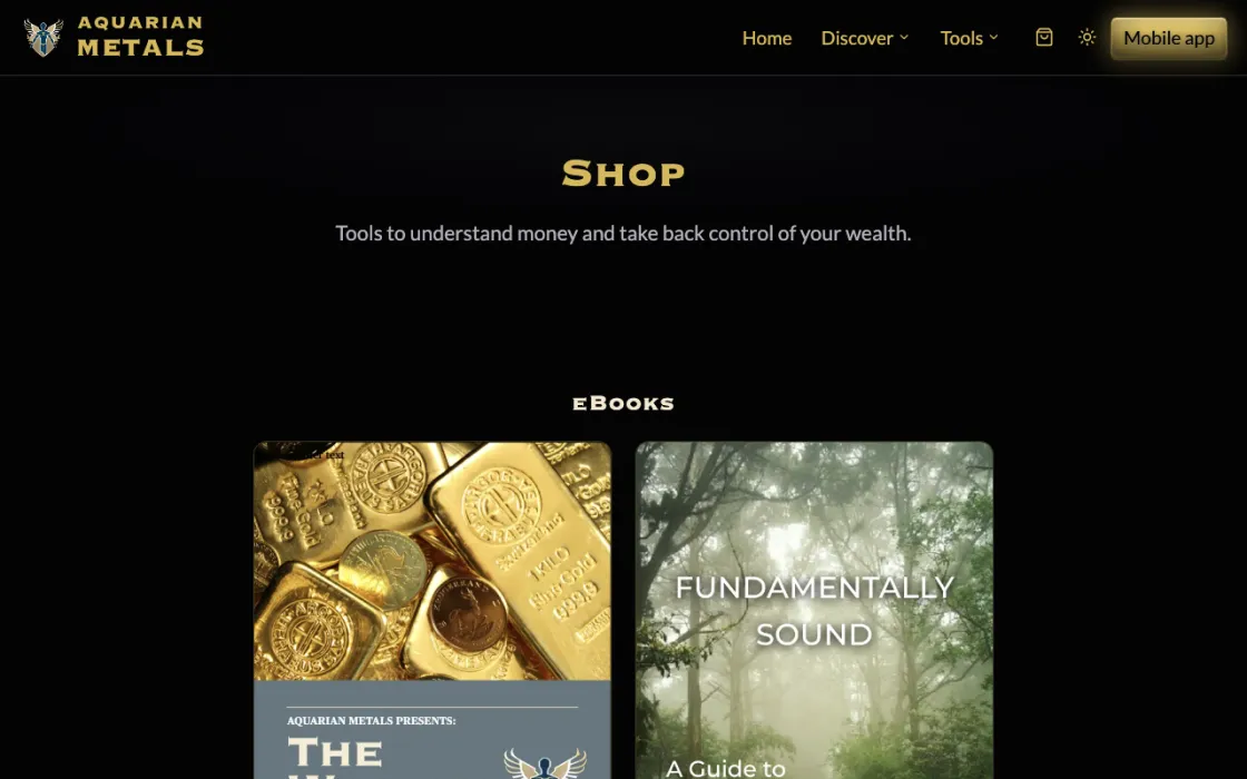 Aquarian Metals ショップページ。Coin Moebius の購入ボタンで独自のサイトから販売しています